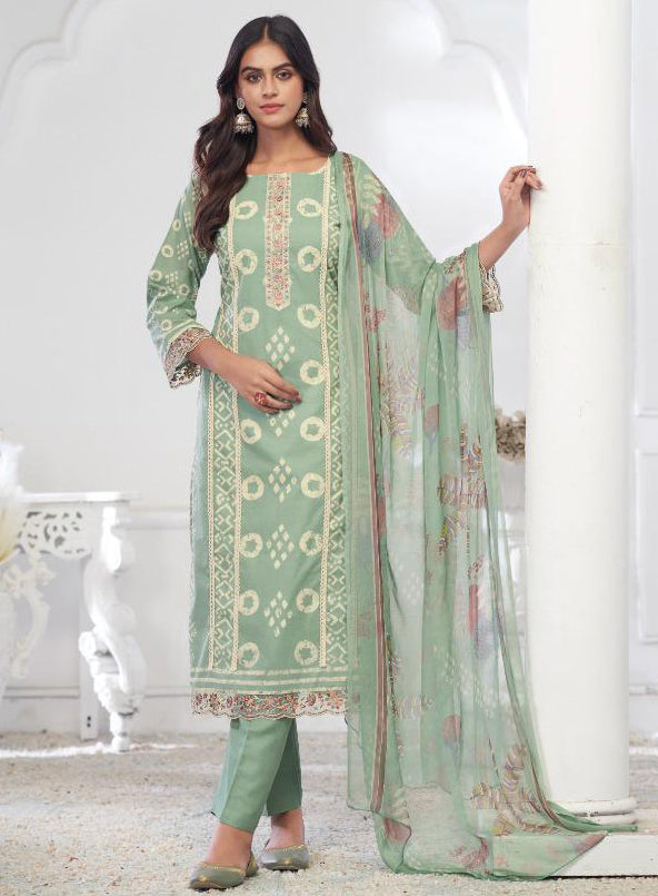 Pure Cambric Cotton Unstitched Salwar Suit Material with Chiffon Dupatta