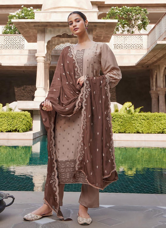 Party Wear Silk Jacquard Unstitched Salwar Suit Material for Women Reyna