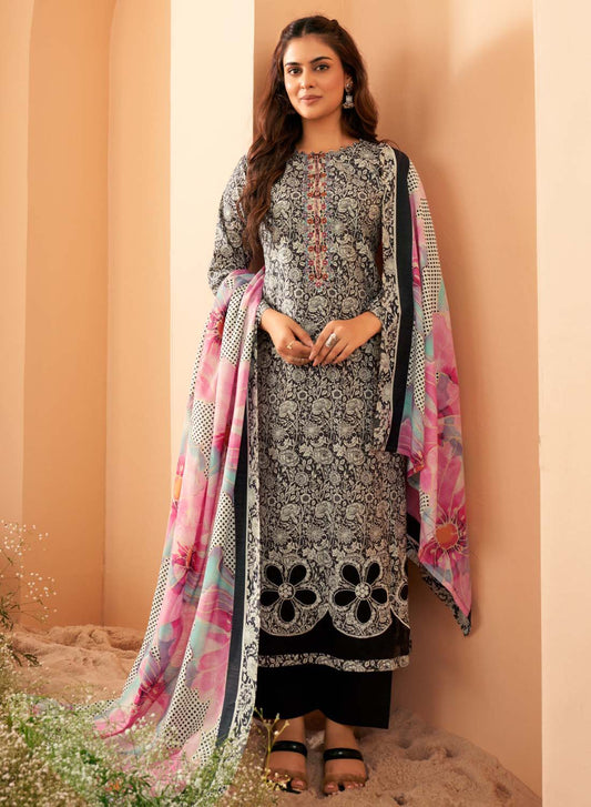 Mumtaz Arts Black Viscose Muslin Unstitched Suit Material for Women