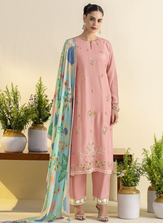 Pink Unstitched Pure Lawn Cotton Salwar Suit Material for Women