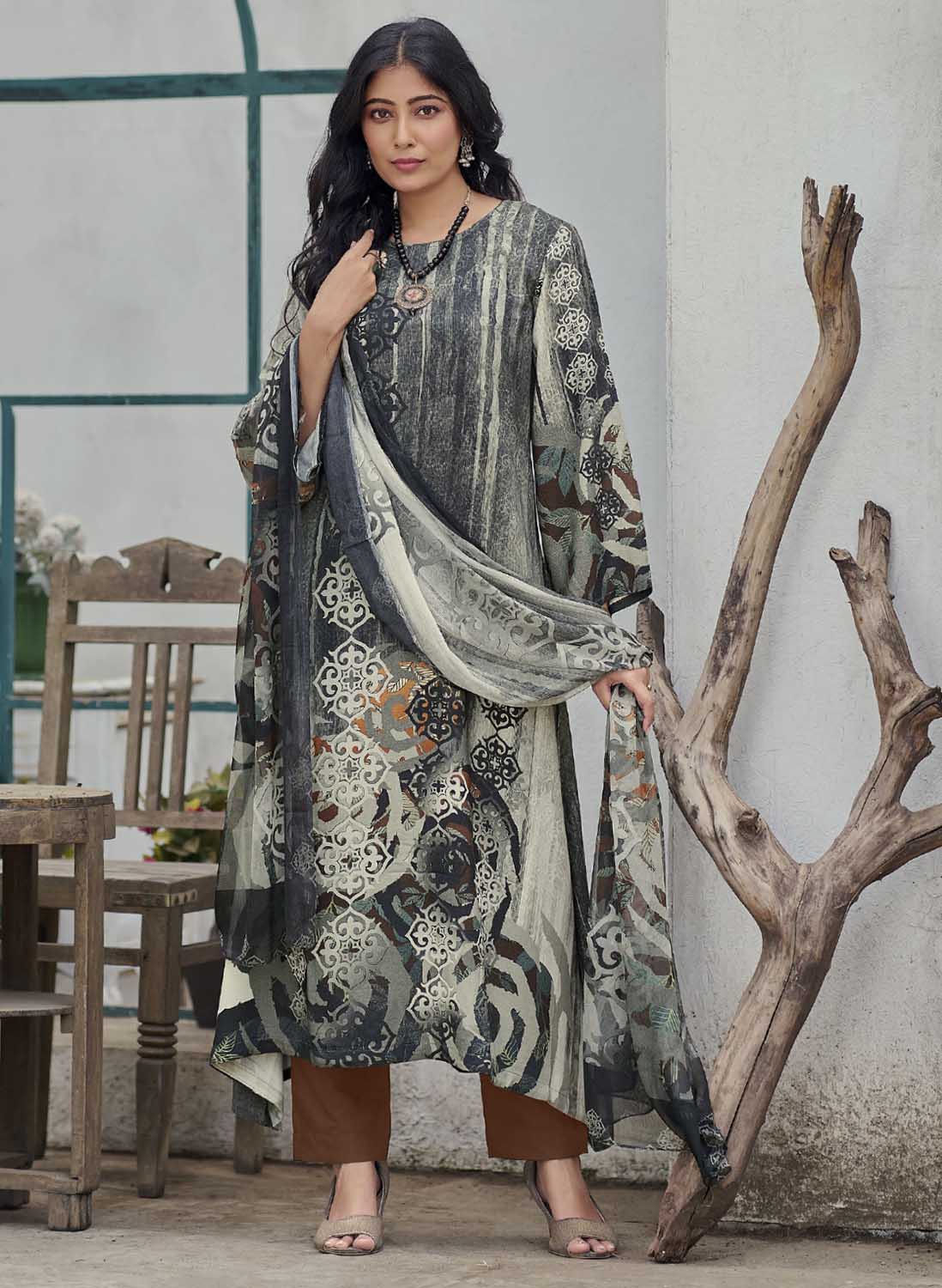 AQSA Pure Woolen Pashmina Black Women Winter Suit Dress Materials AQSA