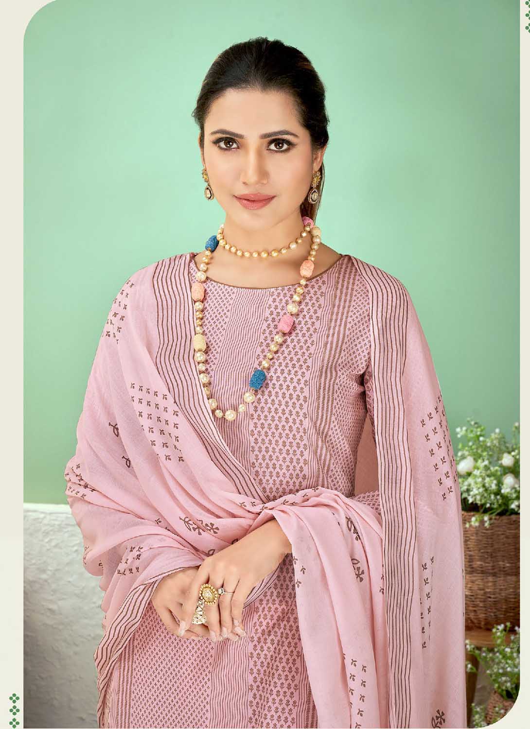 Pure Lawn Cotton Women Salwar Suit Unstitched Light Pink