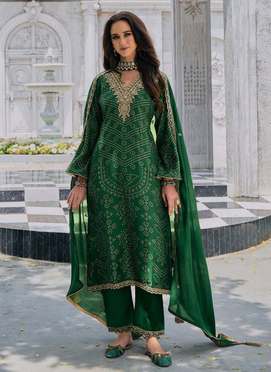Pure Muslin with Heavy Embroidery Women Suit Dress Material Green