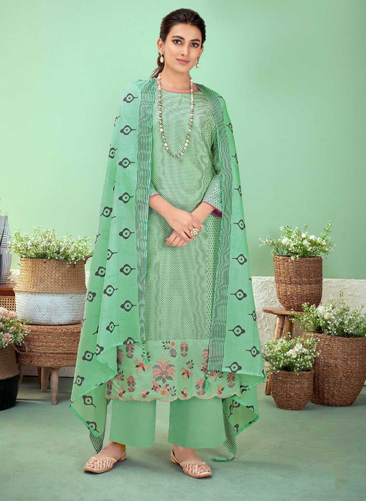 Pure Lawn Cotton Women Salwar Suit Unstitched Light Green
