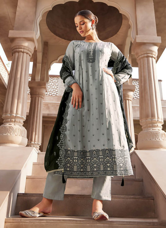 Party Wear Silk Jacquard Unstitched Salwar Suit Material for Ladies Reyna