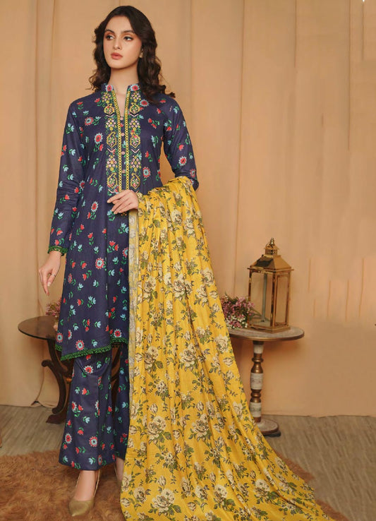 Embroidered Lawn Pakistani Suit by Zesh Textiles Unstitched Blue