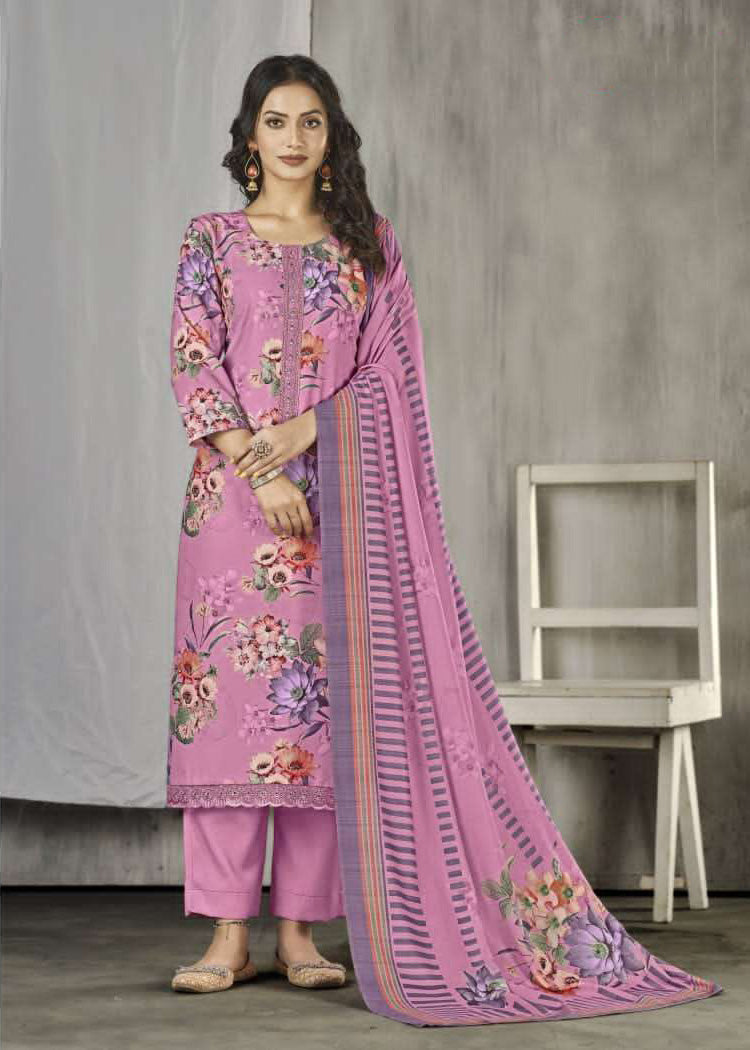 Rivaa Pink Unstitched Pashmina Winter Suit Material Fabric for Women Rivaa