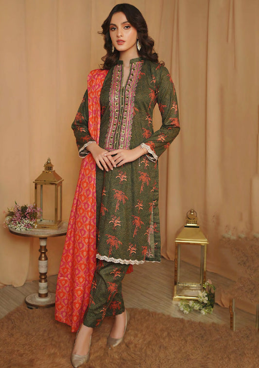 Embroidered Lawn Pakistani Suit by Zesh Textiles Unstitched Green