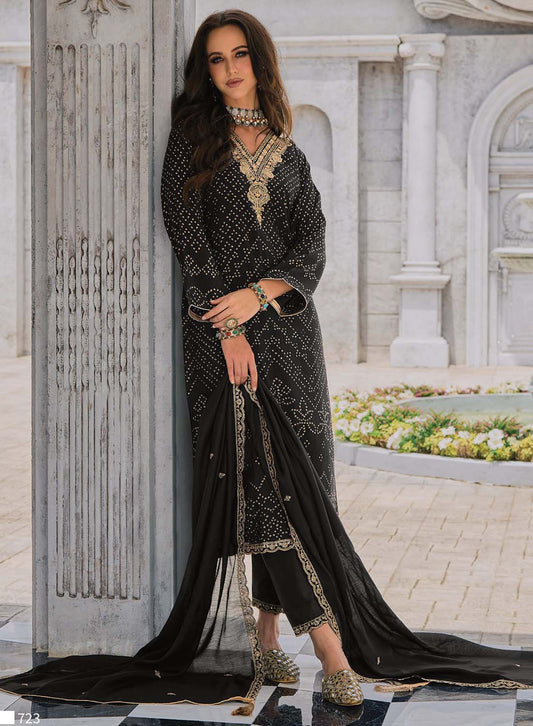 Pure Muslin with Heavy Embroidery Women Suit Dress Material Black