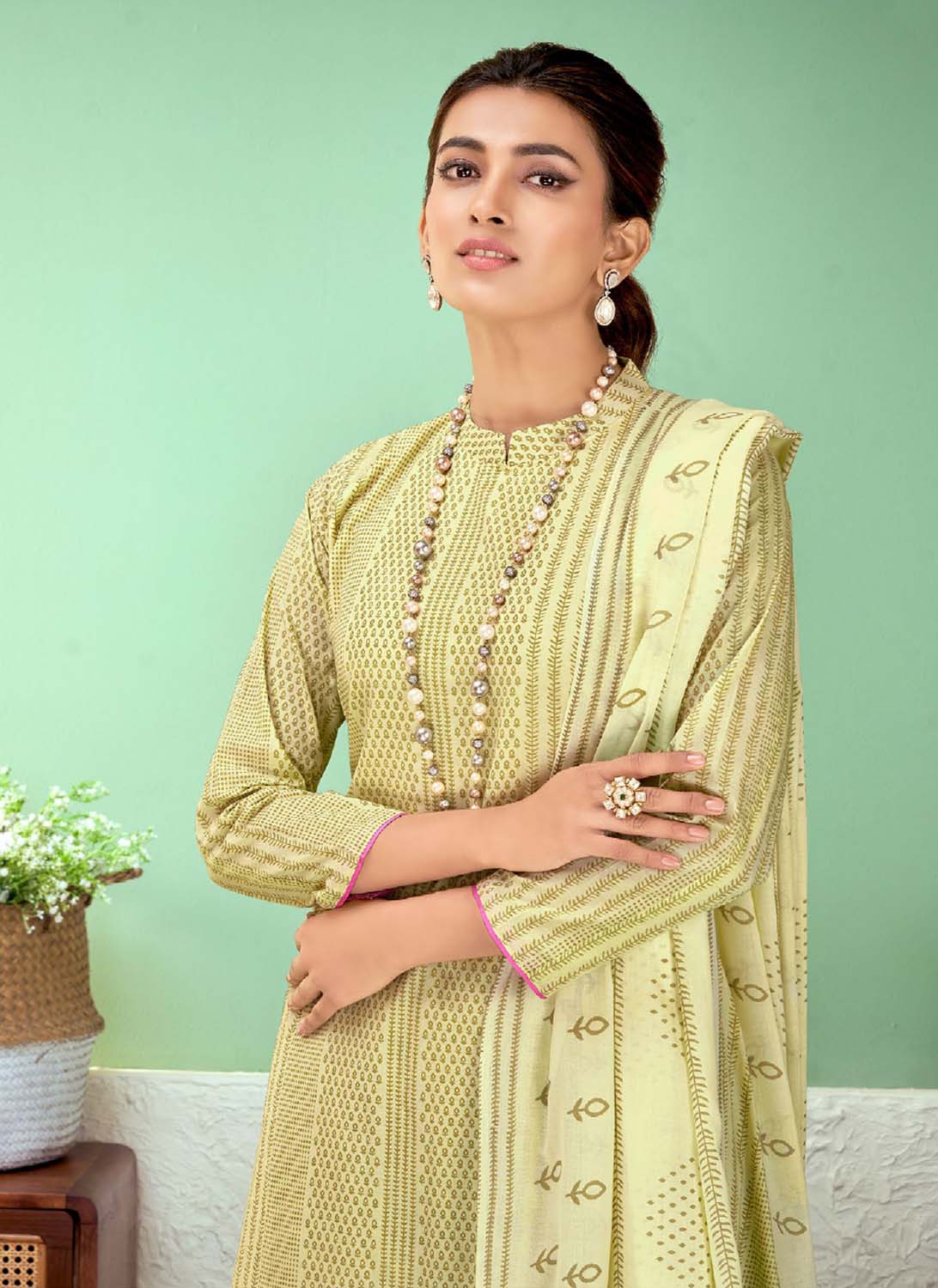 Pure Lawn Cotton Women Salwar Suit Unstitched Olive Green