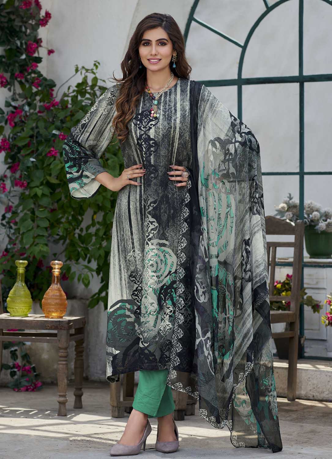 AQSA Party Wear Woolen Pashmina Black Winter Suit Dress Material AQSA