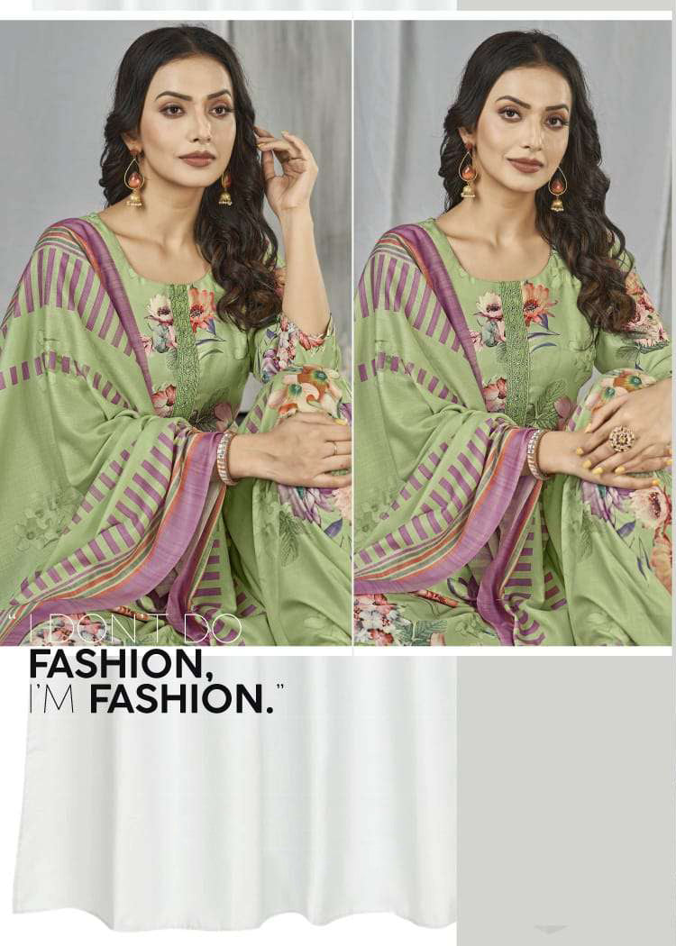 Rivaa Green Unstitched Pashmina Winter Suit Material Fabric for Women Rivaa