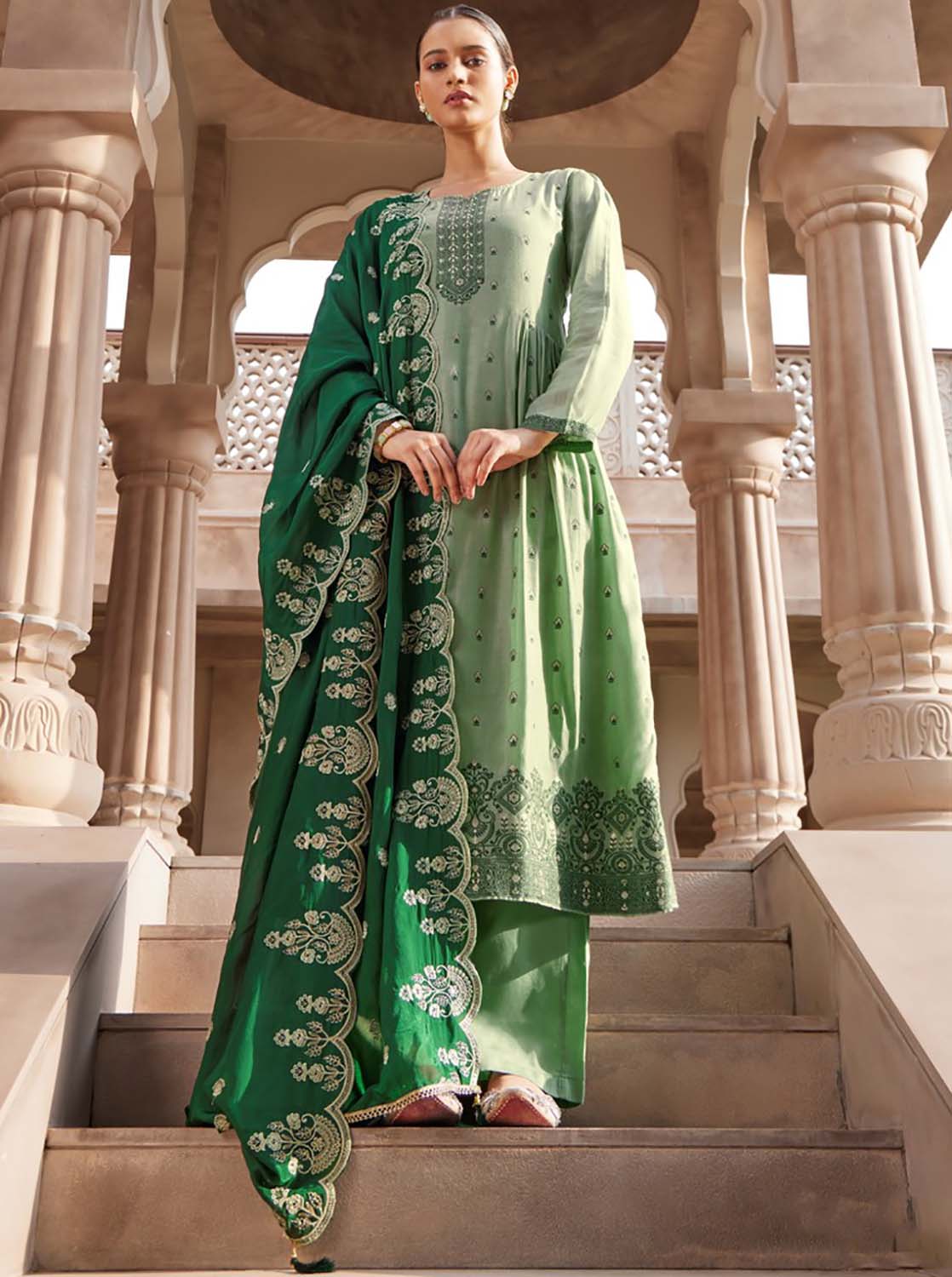 Party Wear Silk Jacquard Unstitched Suit Materials for Women Reyna