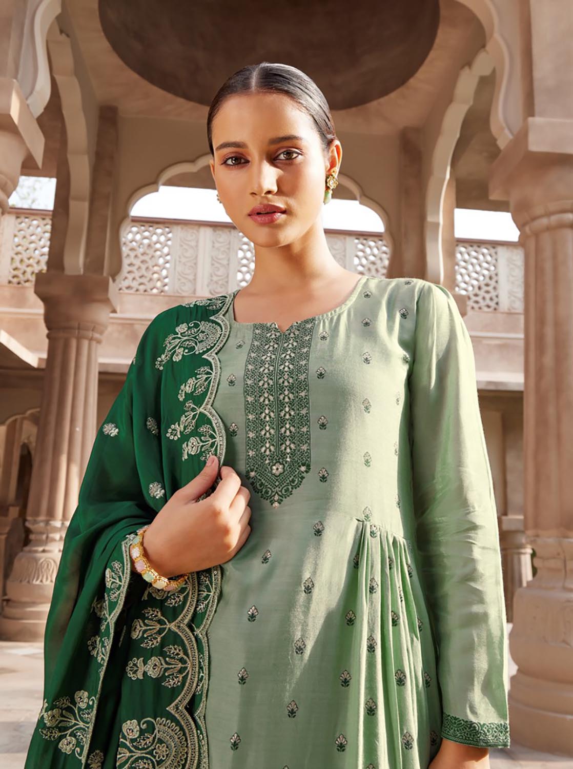 Party Wear Silk Jacquard Unstitched Suit Materials for Women