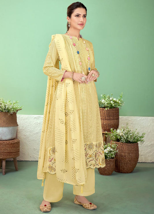 Pure Lawn Cotton Women Salwar Suit Material Unstitched Yellow