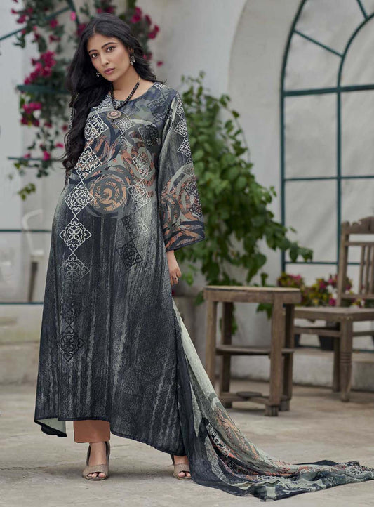 AQSA Woolen Pashmina Black Winter Suit Material for Ladies AQSA