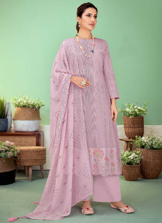 Pure Lawn Cotton Women Salwar Suit Material Unstitched Lavender