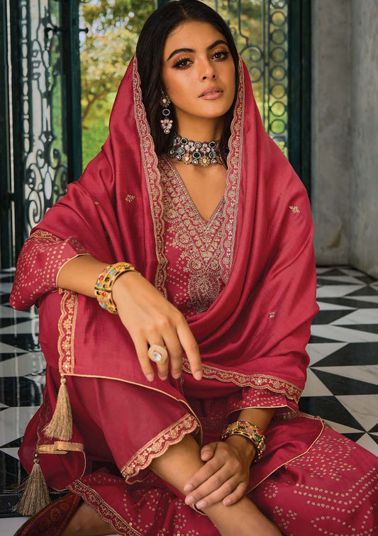 Pure Muslin with Heavy Embroidery Women Suit Dress Material Red