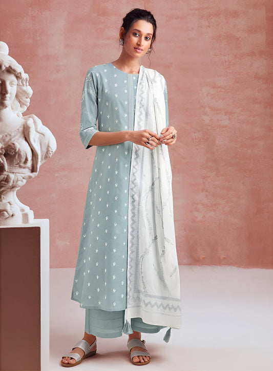 Pure Cotton Grey Unstitched Suit Dress Material for Women Ganga
