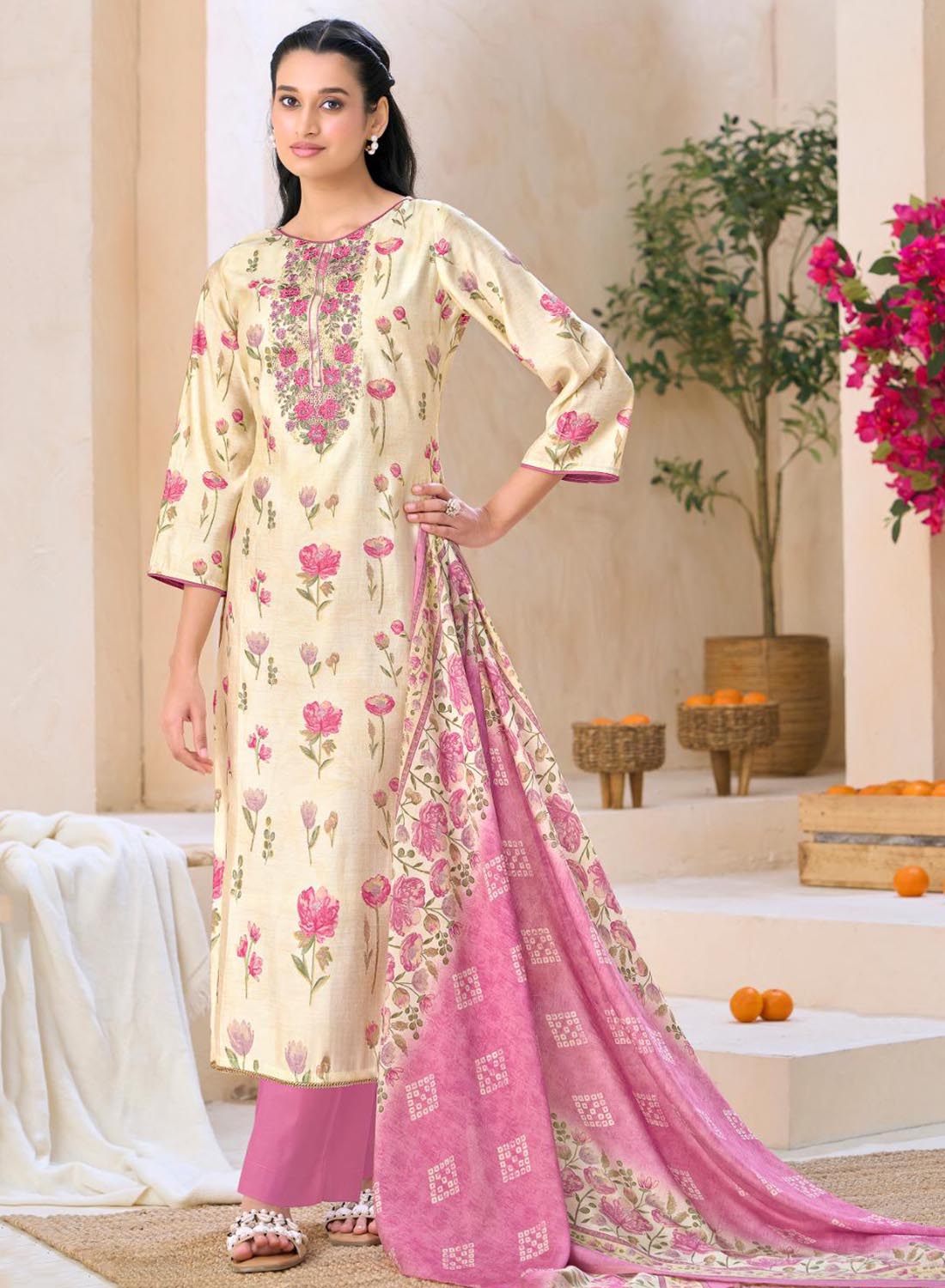 Elegant Party Wear Modal Silk Unstitched Suit Material for Women