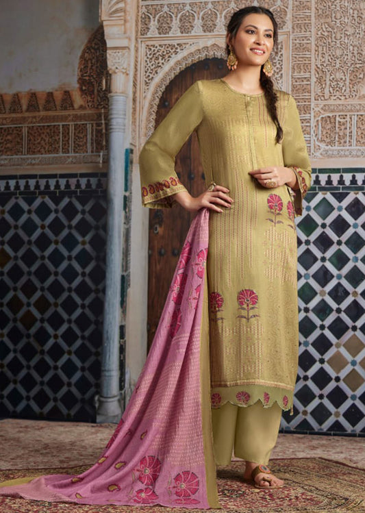 Sahiba Pure Cotton Satin Green Salwar Suit Dress Materials for Women Sudriti Sahiba