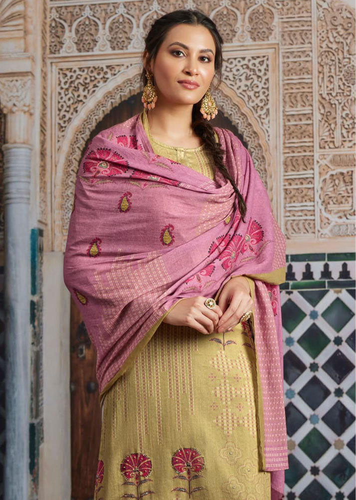 Sahiba Pure Cotton Satin Green Salwar Suit Dress Materials for Women
