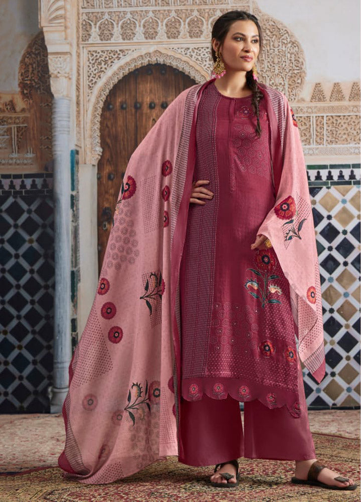 Sahiba Pure Cotton Satin Red Salwar Suit Dress Material for Women