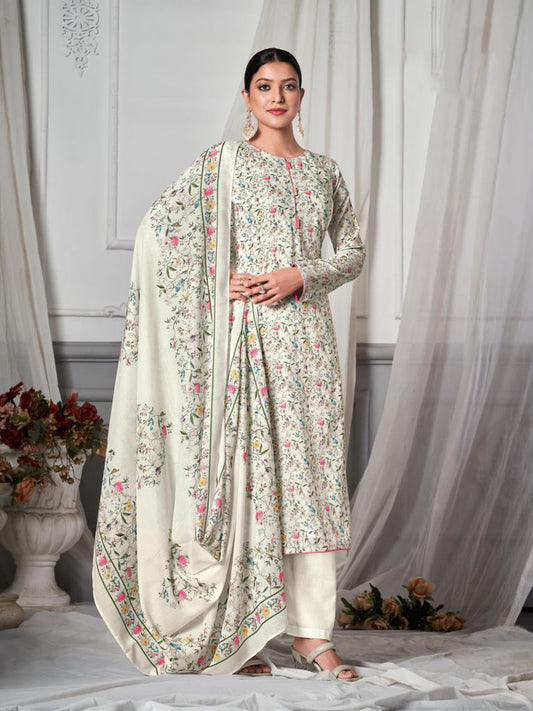 Simar Unstitched White Women Suit Dress Material With Dupatta
