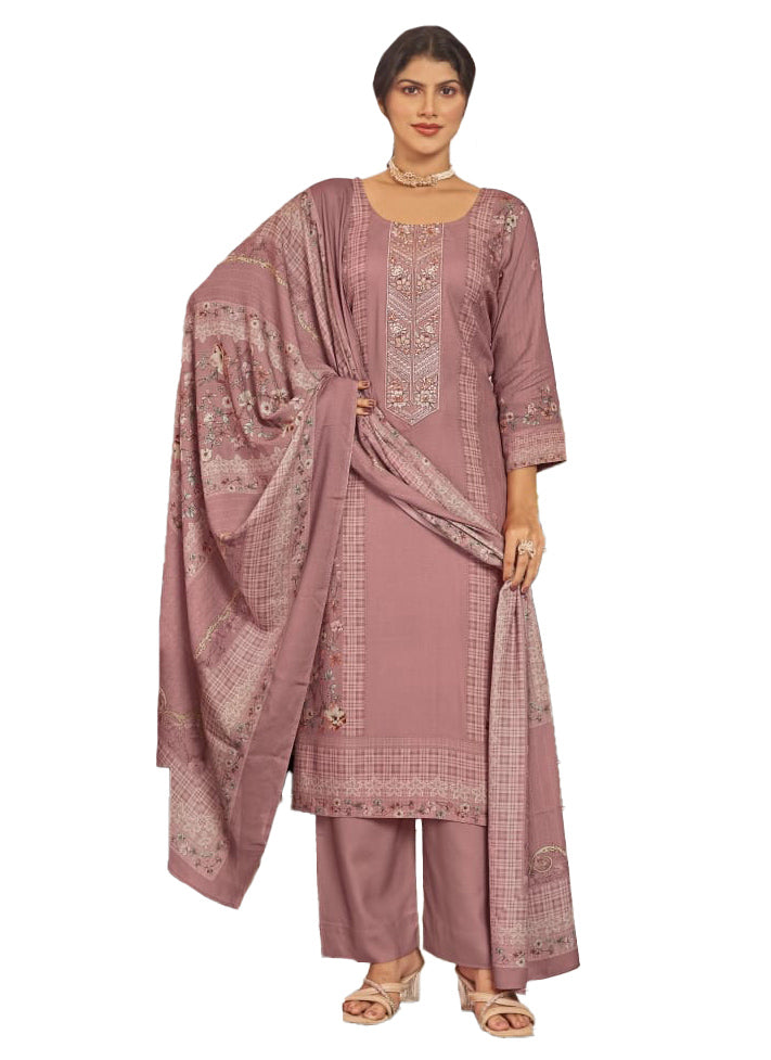 Pashmina Unstitched Winter Salwar Suit Material with Neck Embroidery