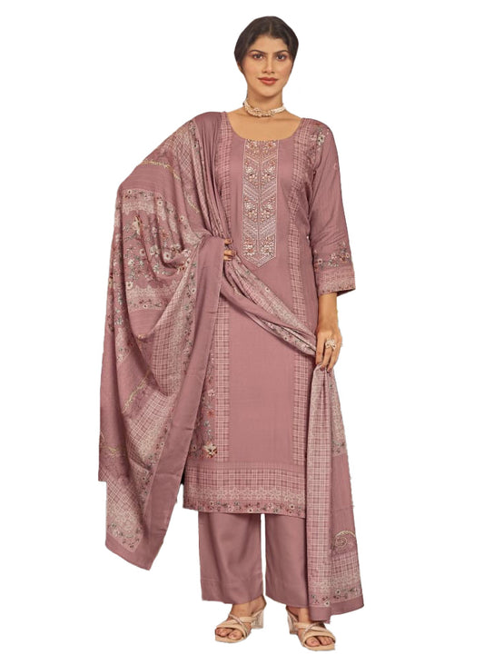 Pashmina Unstitched Winter Salwar Suit Material with Neck Embroidery