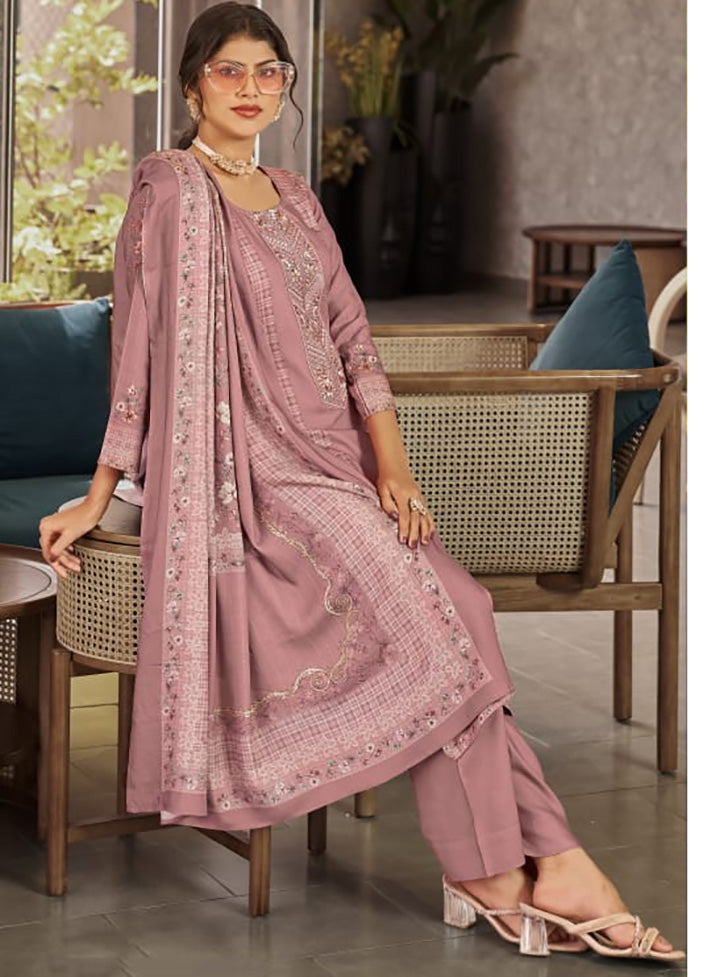 Pashmina Unstitched Winter Salwar Suit Material with Neck Embroidery