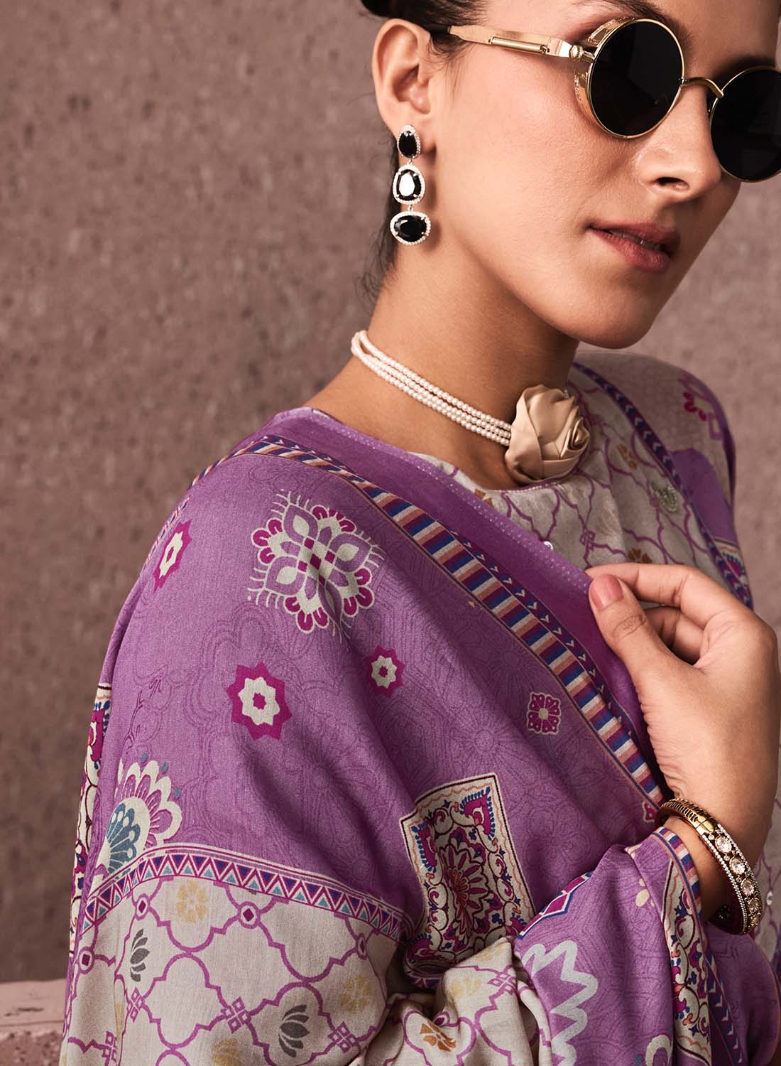 Purple Unstitched Cotton Salwar Suit Dress Material with Muslin Dupatta