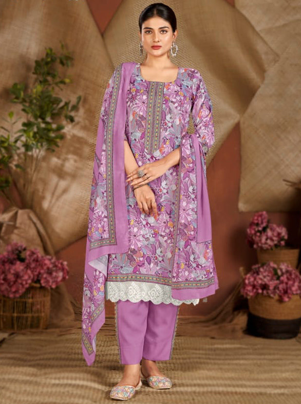 Rivaa Unstitched Pure Cotton Satin Salwar Suit Material for Women