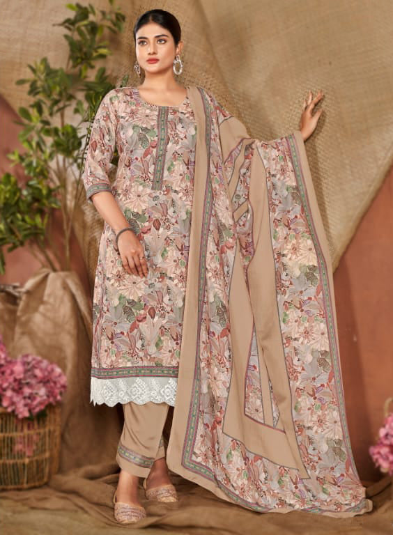 Rivaa Brown Unstitched Pure Cotton Satin Salwar Suit Material for Women