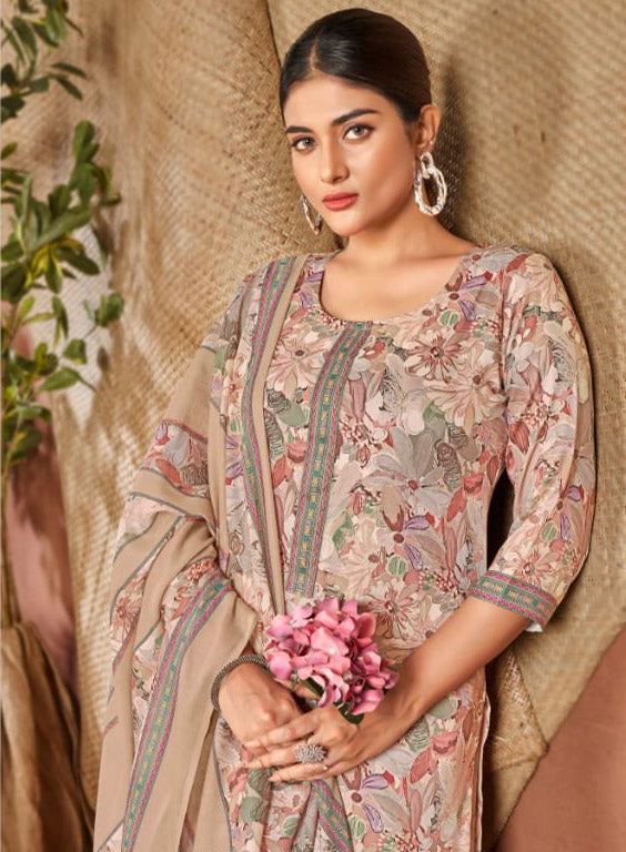 Rivaa Brown Unstitched Pure Cotton Satin Salwar Suit Material for Women