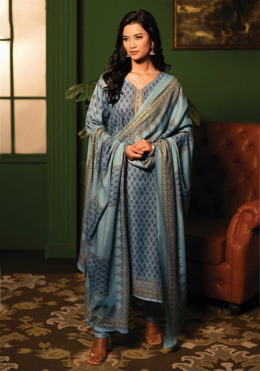 Rivaa Blue Pashmina Unstitched Winter Suits Dress Material for Ladies Rivaa