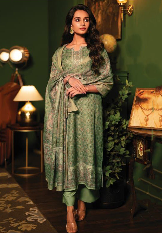 Rivaa Green Unstitched Pashmina Winter Suits Dress Material for Ladies Rivaa