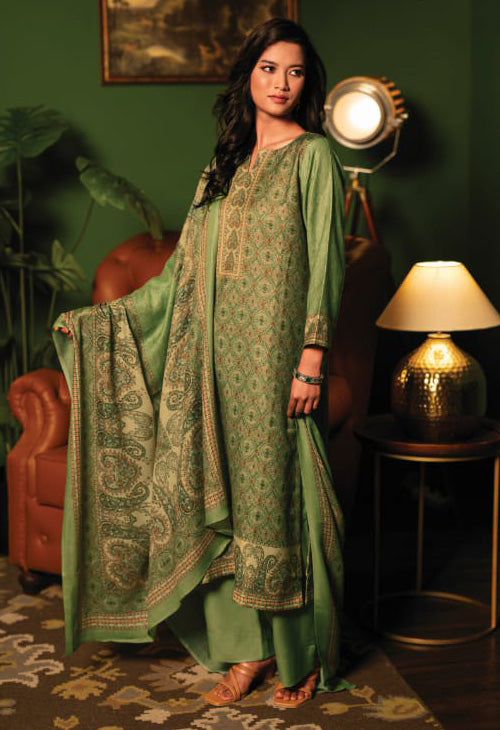 Rivaa Green Unstitched Pashmina Winter Suits Dress Material for Women Rivaa