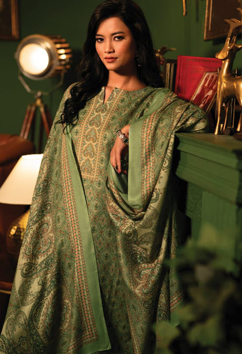 Rivaa Green Unstitched Pashmina Winter Suits Dress Material for Women Rivaa