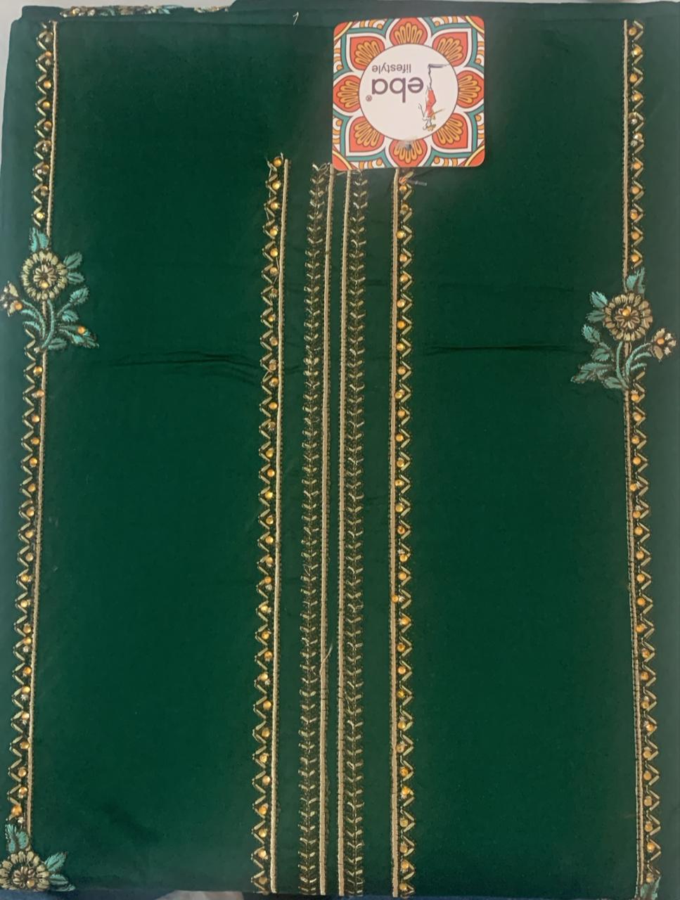 Women's Green Unstitched Cotton Suit Dress Material with Embroidery