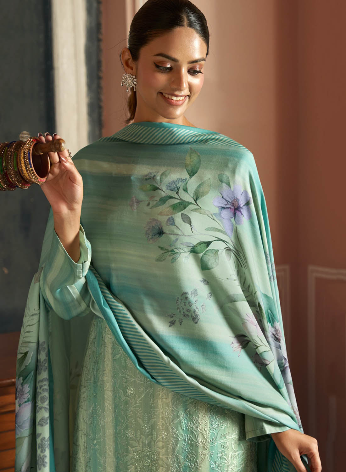 Party Wear Viscose Muslin Unstitched Salwar Suit Material with Embroidery