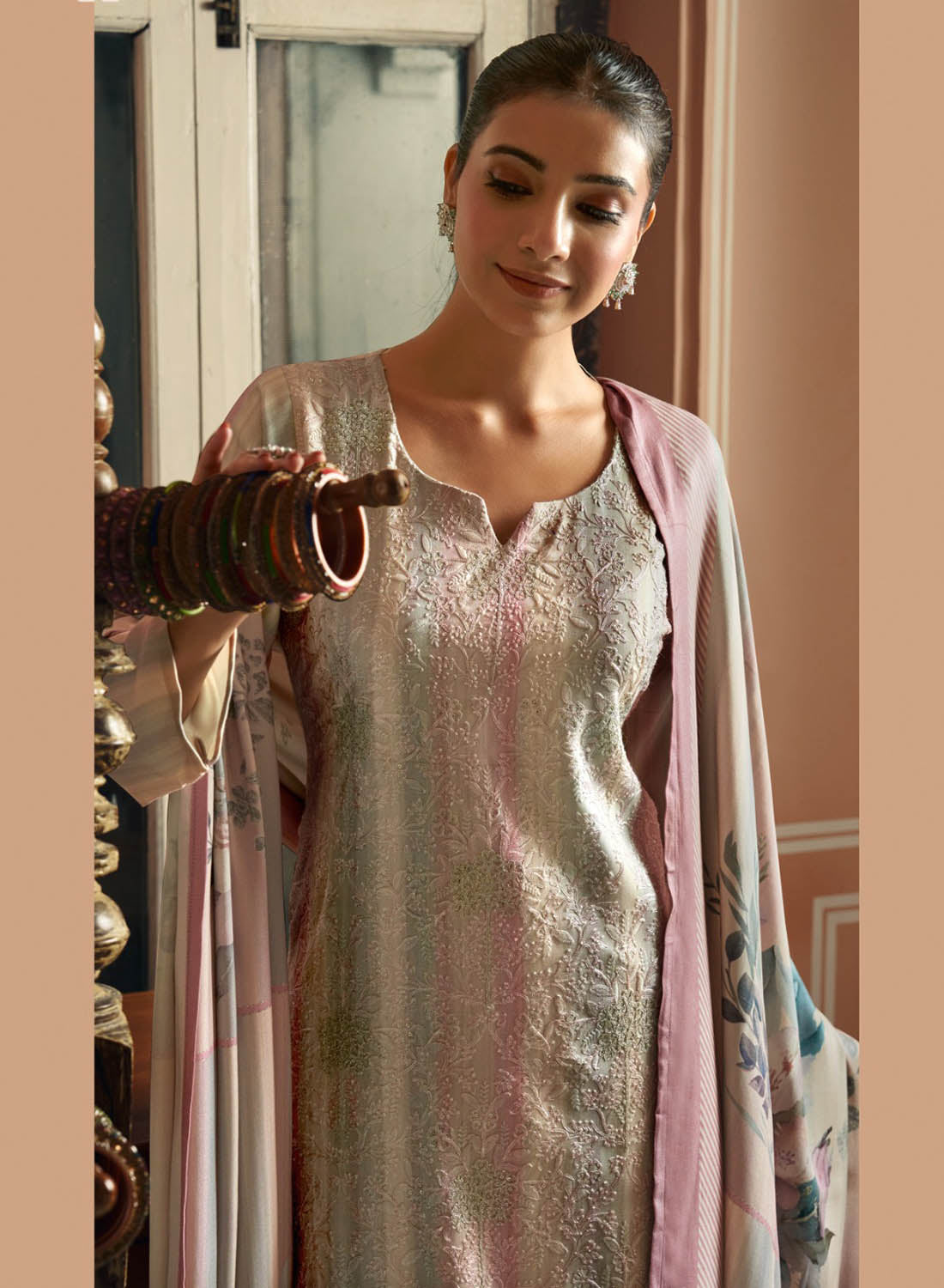 Fancy Viscose Muslin Unstitched Salwar Suit Material with Embroidery