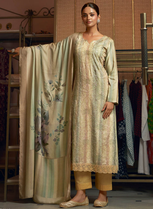 Party Wear Viscose Muslin Unstitched Salwar Suit Material with Embroidery