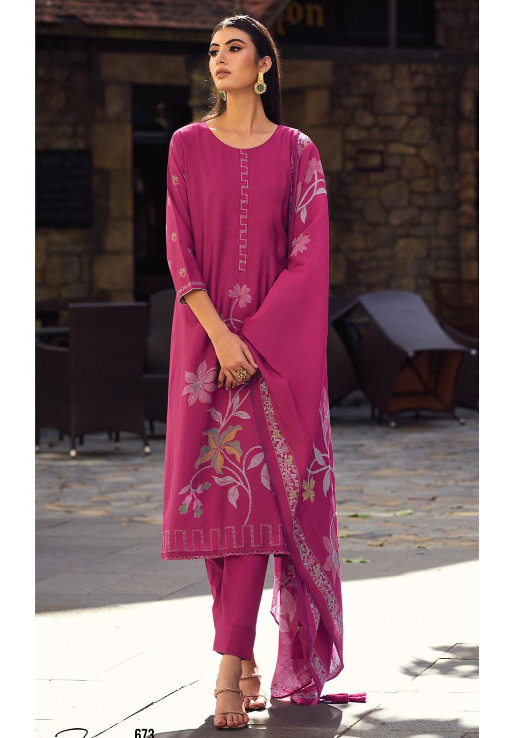 Party Wear Pure Viscose Muslin Unstitched Printed Suit Pink Kilory Trends