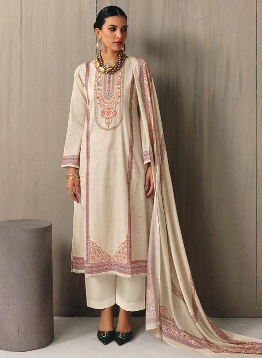 Off-White Unstitched Cotton Salwar Suit Dress Material for Women