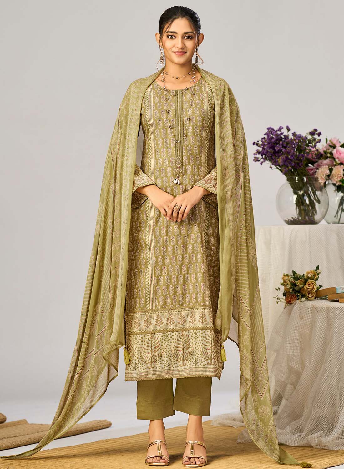 Ethnic Pure Cotton Unstitched Suit Material with Dupatta for Women
