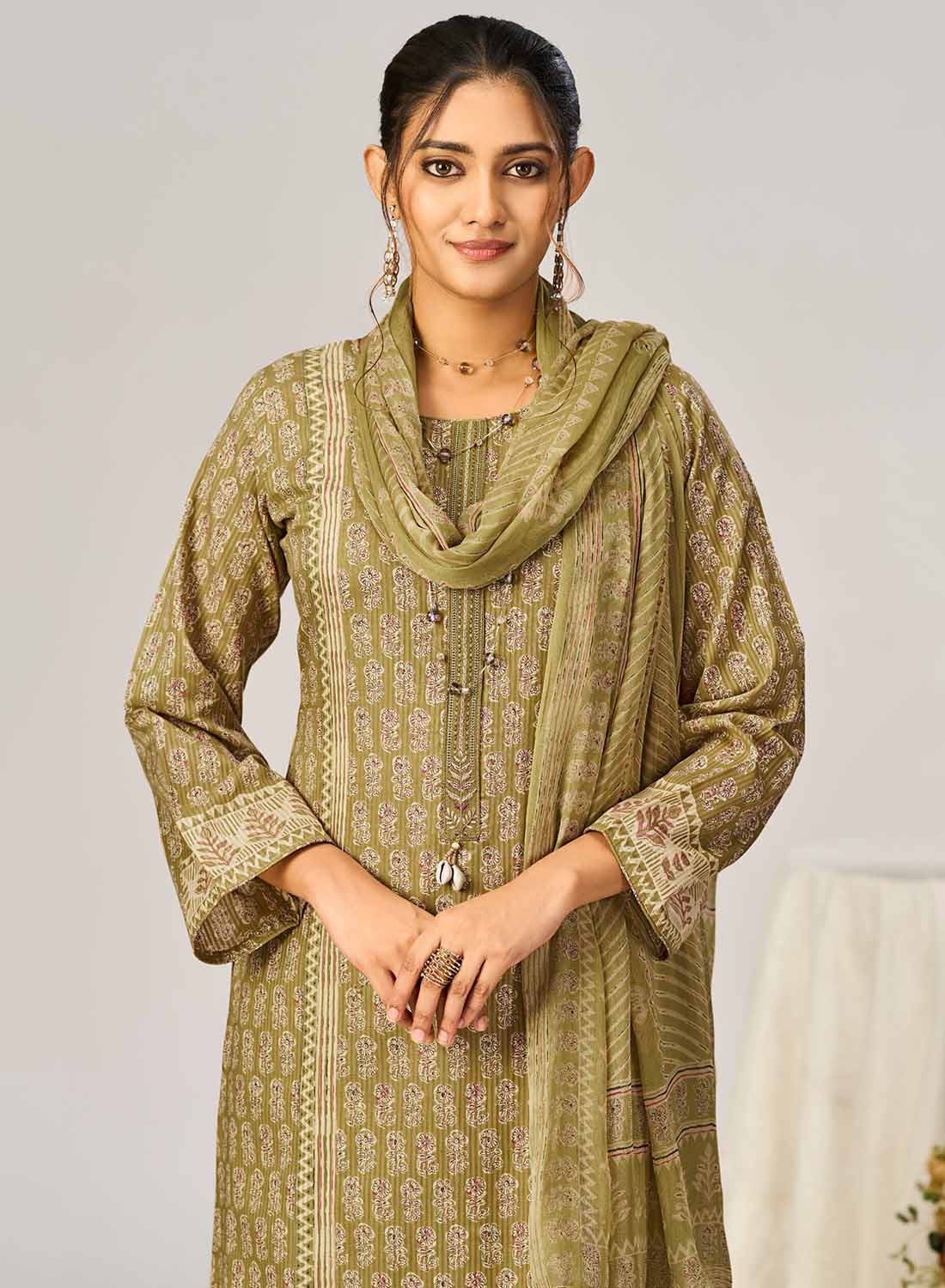 Ethnic Pure Cotton Unstitched Suit Material with Dupatta for Women