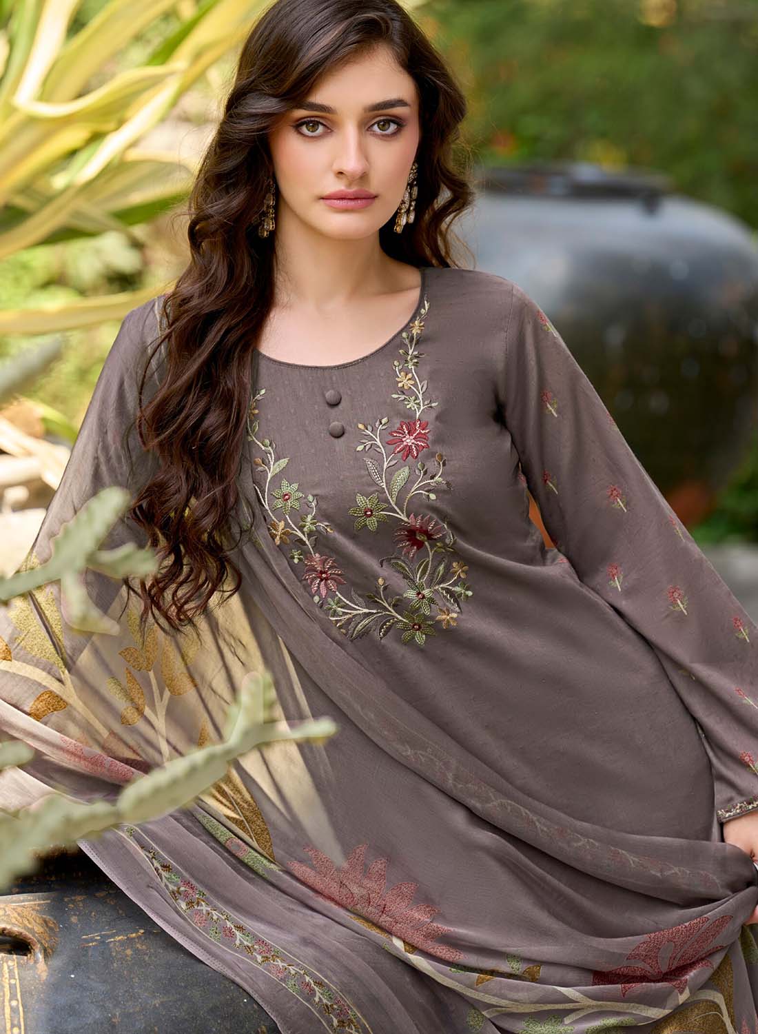 Women’s Unstitched Cotton Salwar Suit Material with Chiffon Dupatta
