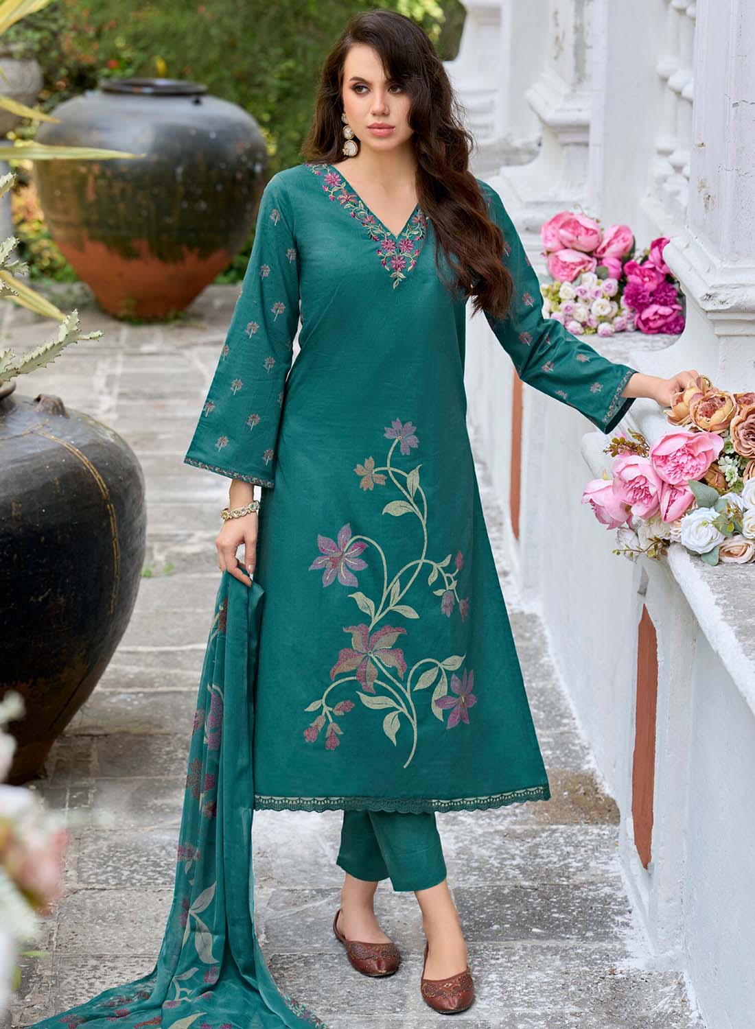 Women’s Cotton Unstitched Salwar Suit Material with Chiffon Dupatta