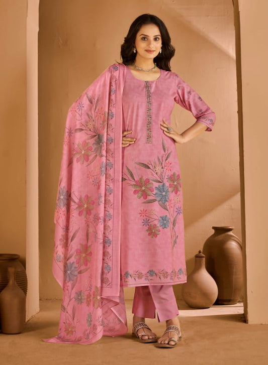 Rivaa Latest Pink Unstitched Pure Cotton Salwar Suit Material